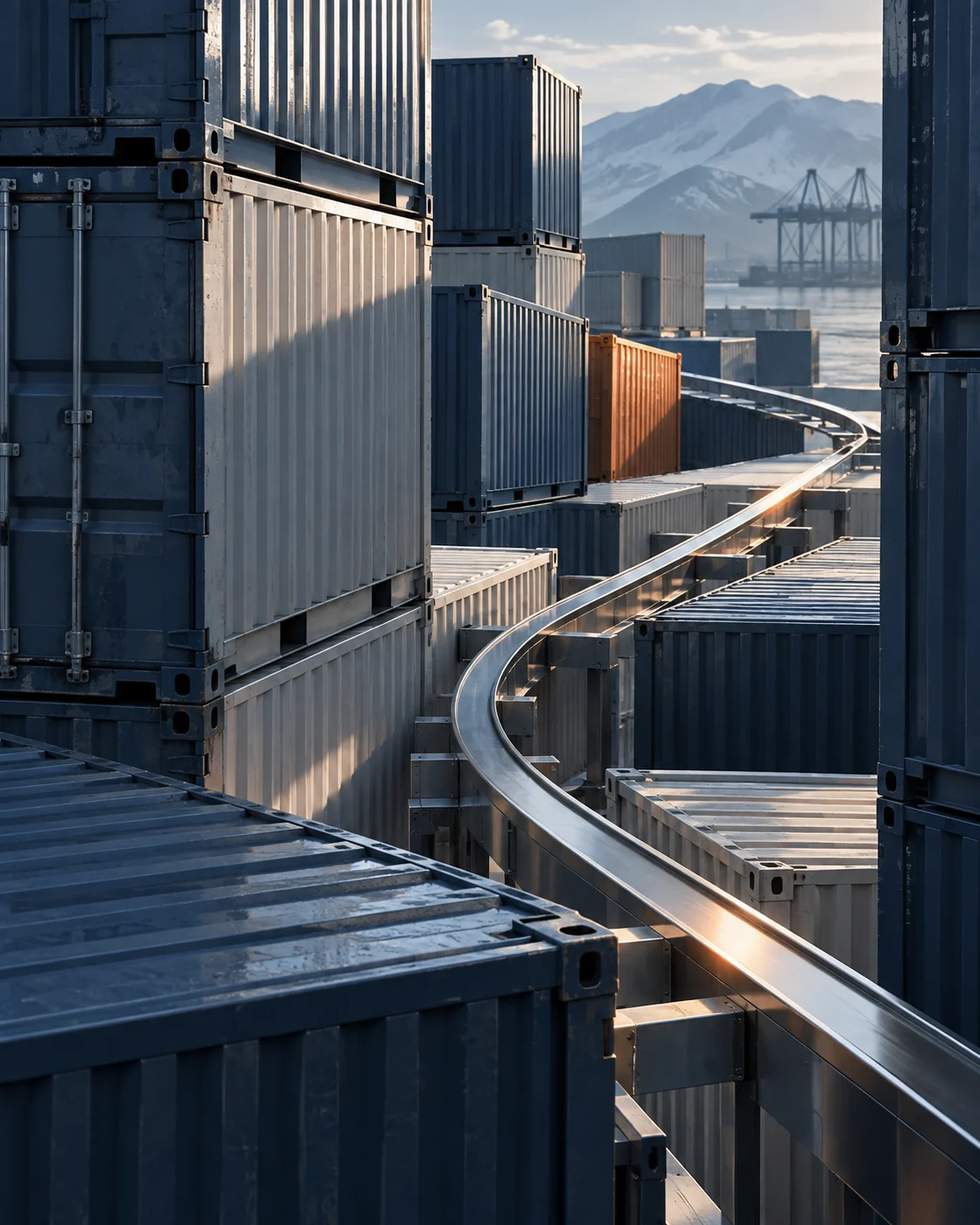 Khangai Cargo-ийн AI концепц зураг: чингэлгүүдийн дундуур үргэлжлэх тээврийн зам